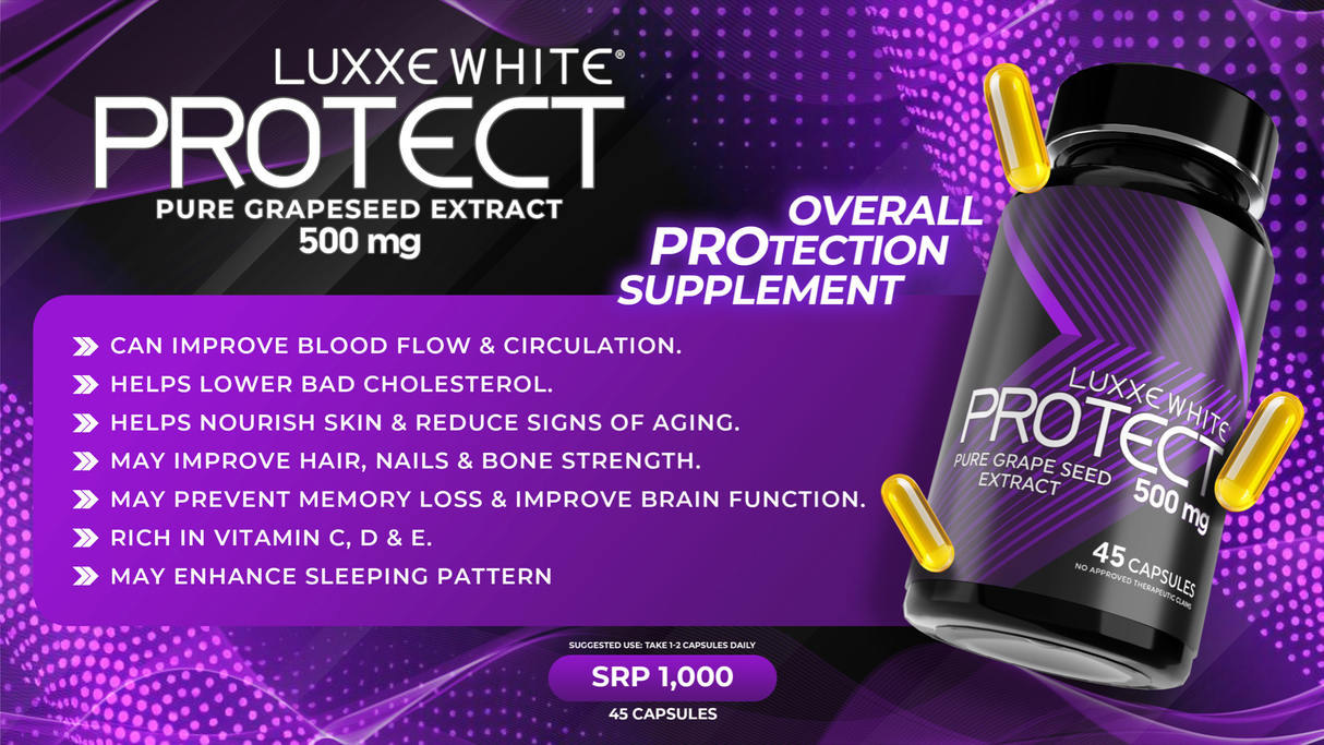 Luxxe White Protect Pure Grapeseed Extract 500 mg 45 Capsules Supplement