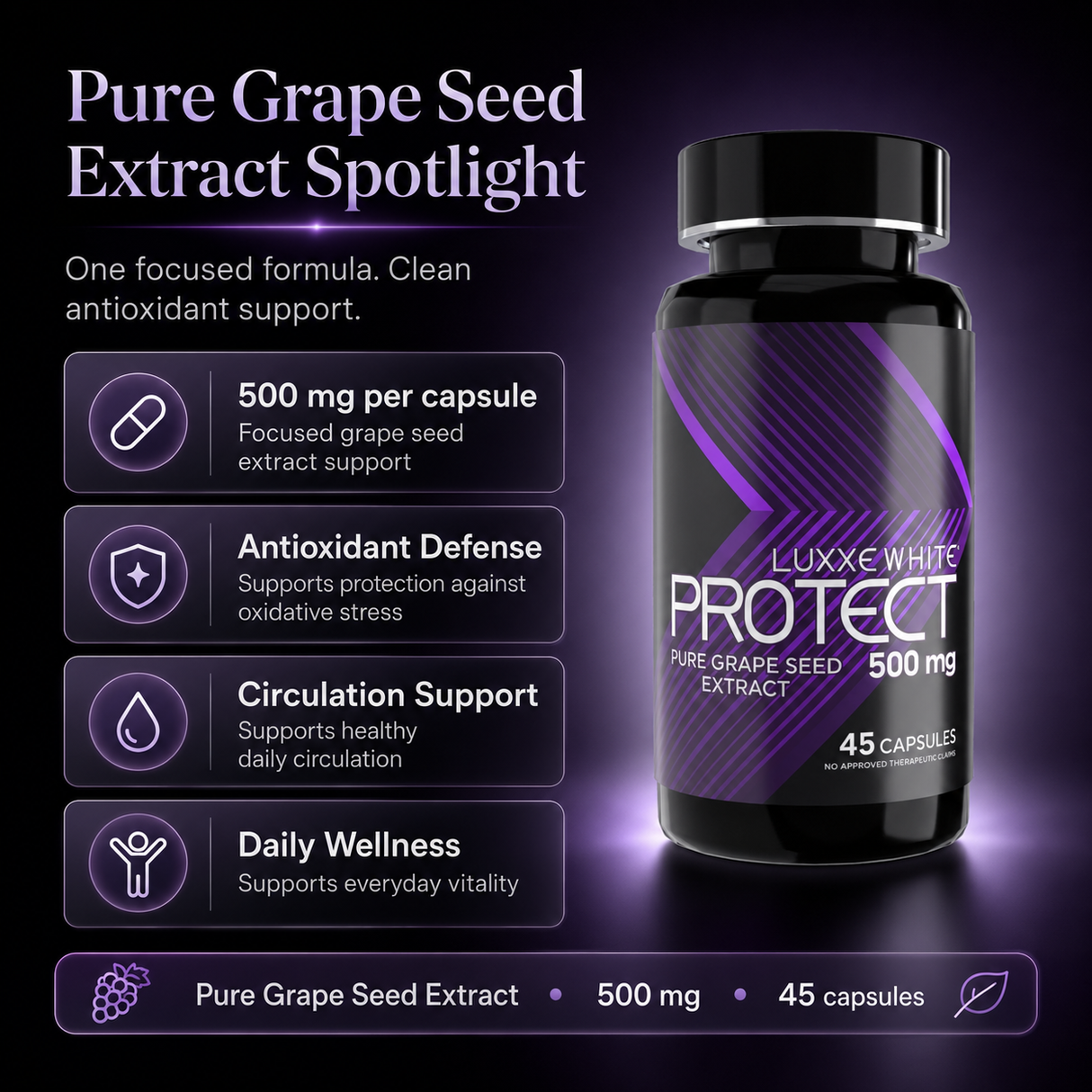Luxxe White Protect: Pure Grape Seed Extract 500mg - Ultimate Antioxidant Protection