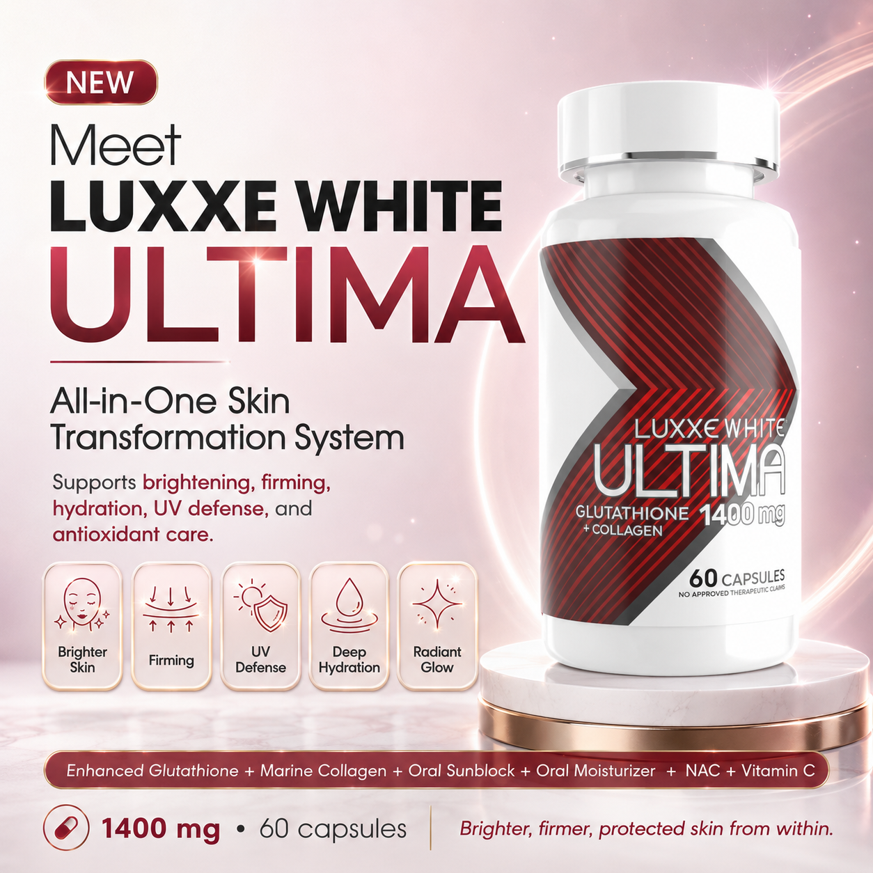 Luxxe White Ultima Glutathione + Collagen 60 Capusles – Frontrow