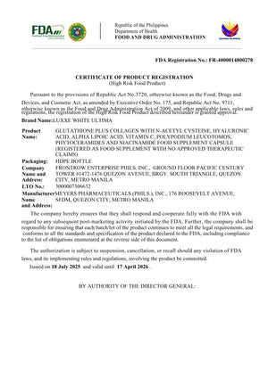 Luxxe White Ultima FDA