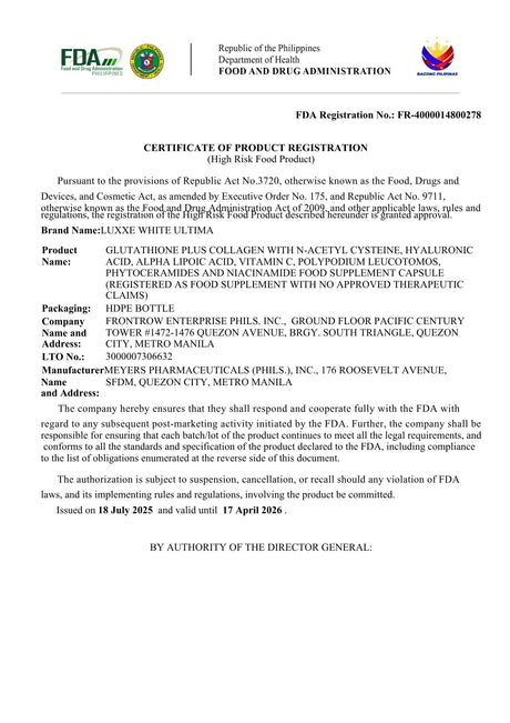 Luxxe White Ultima FDA